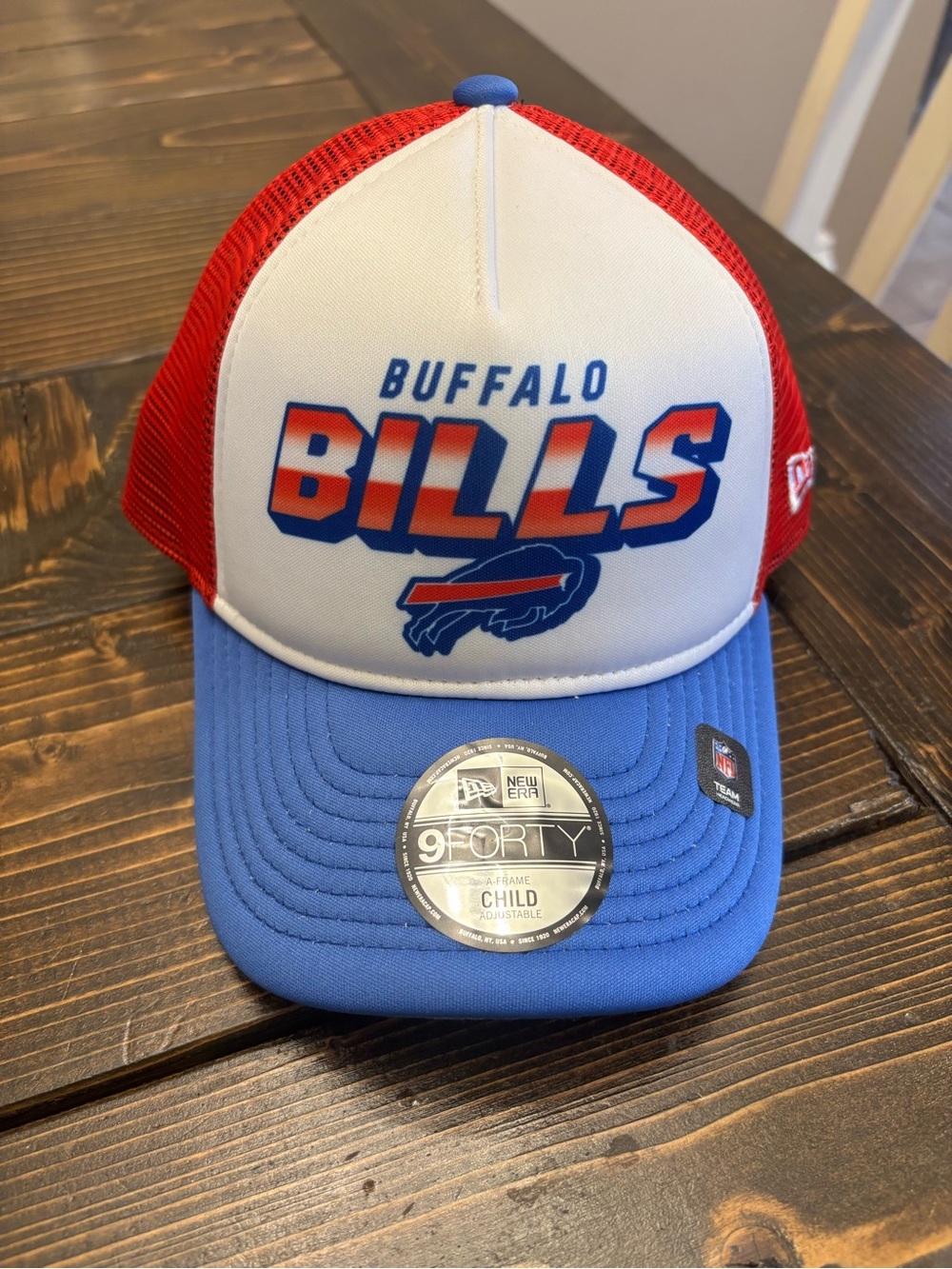Children’s New Era Buffalo Bills Red White and Blue 9FORTY Trucker Cap